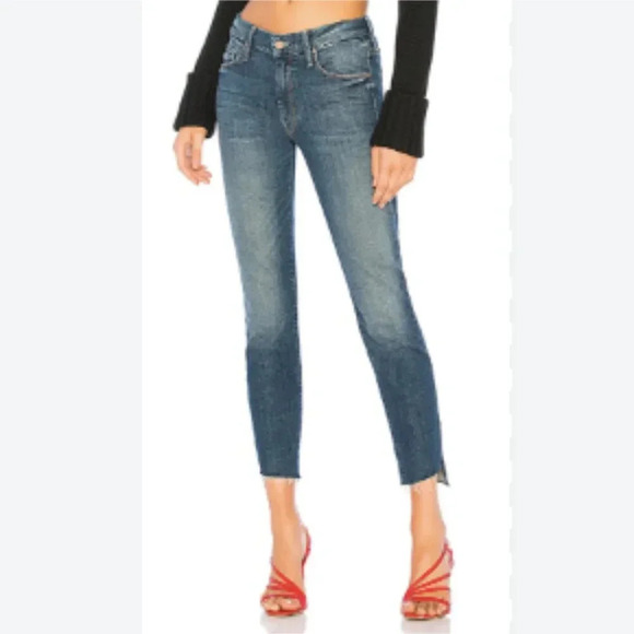 Mother The  Looker Ankle Step Fray Dark Wash 27 - Picture 2 of 13